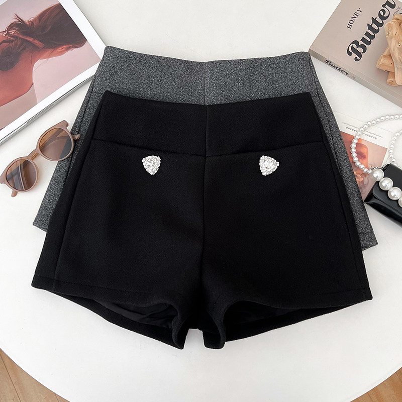 小香风水钻高腰显瘦毛呢短裤阔腿裤休闲裤靴裤打底裤女秋冬新款,淘宝优惠券,粉丝福利购,淘宝优惠卷