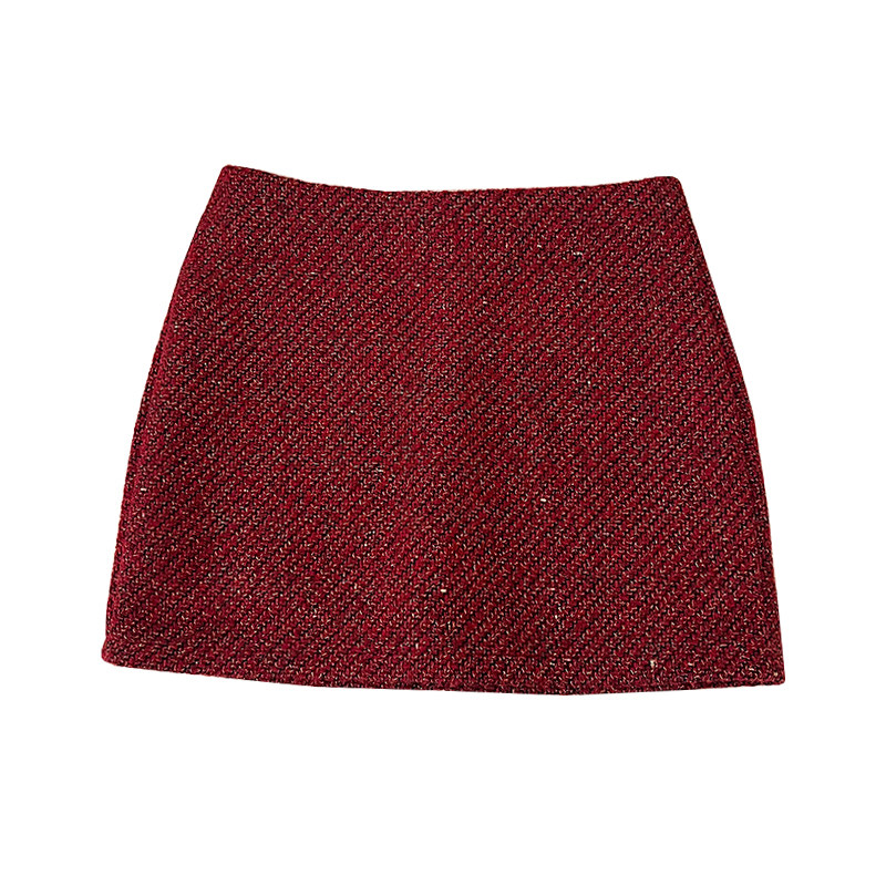 小香风粗花呢红色高腰显瘦半身裙防走光短裙包臀裙a字裙女秋冬,淘宝优惠券,粉丝福利购,淘宝优惠卷