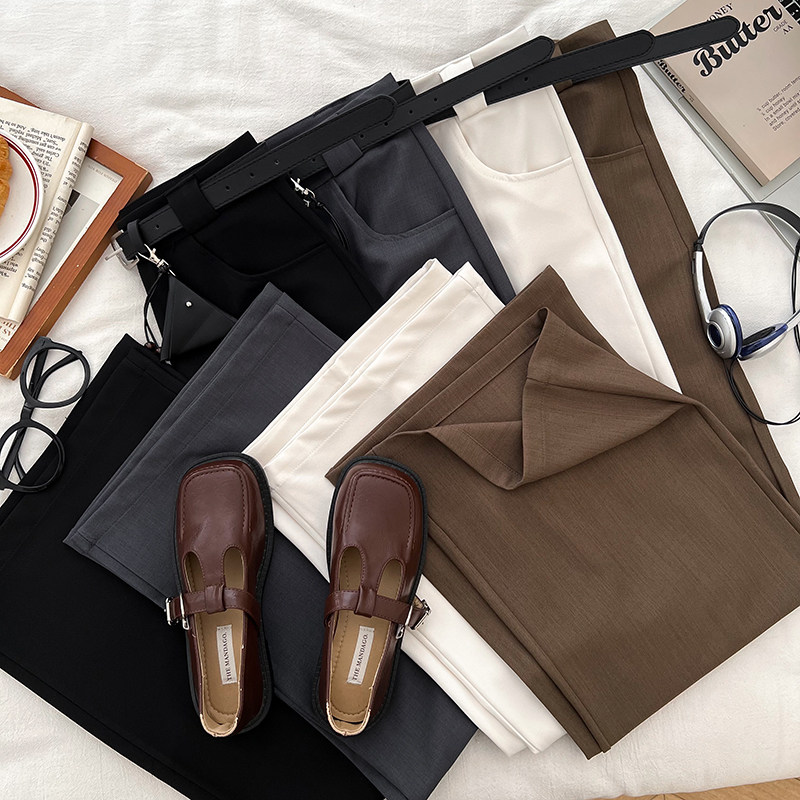 韩版时尚休闲百搭高腰显瘦西装阔腿裤休闲裤直筒裤长裤配皮带女,淘宝优惠券,粉丝福利购,淘宝优惠卷