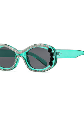 个性椭圆形太阳镜水钻装饰花朵