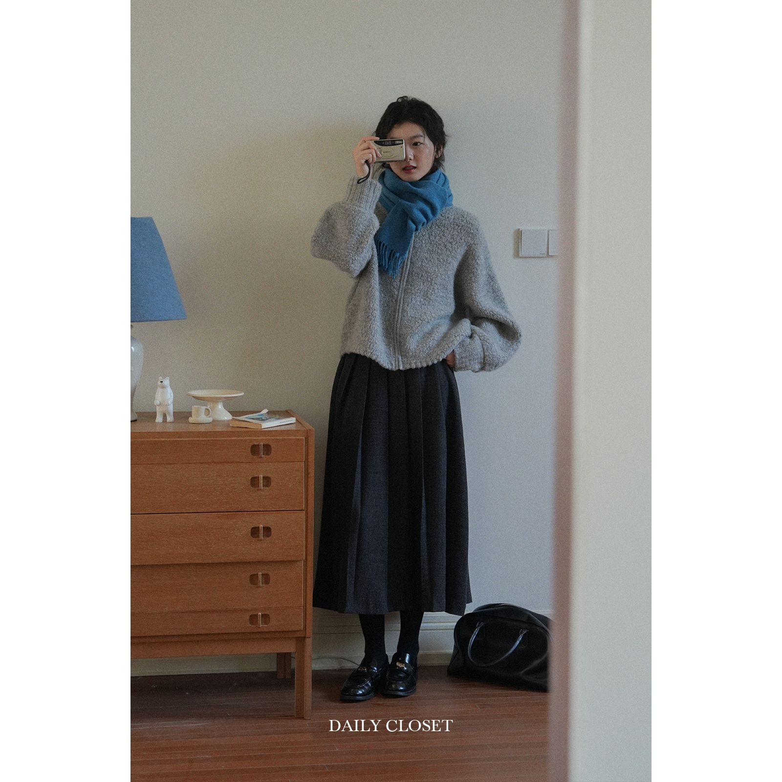 DAILYCLOSET 圈住暖意 厚款圆领灰色圈圈纱100羊毛针织毛衣开衫 - 图0