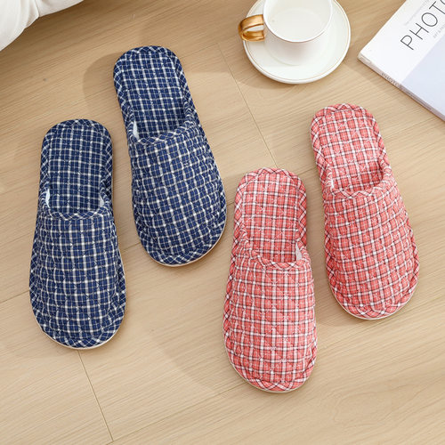 新款特价情侣布艺包头棉拖鞋男女家居家室内橡胶底木地板纯棉秋冬 - 图0