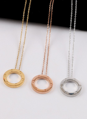 Rusizi大饼项链18K满天星轻奢高级感锁骨链圆环项链情侣项链吊坠