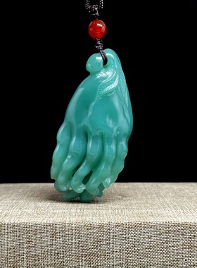 一横印社雅安绿佛手把件手把