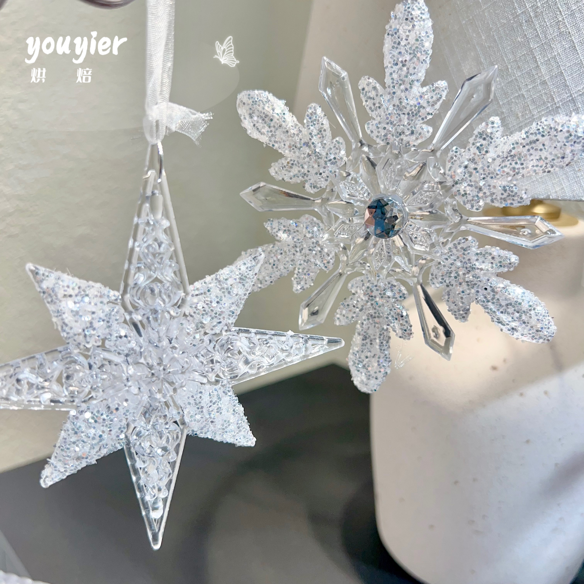 【youyier】圣诞节透明冰晶装饰挂件圣诞树氛围感装饰礼物挂件 - 图2