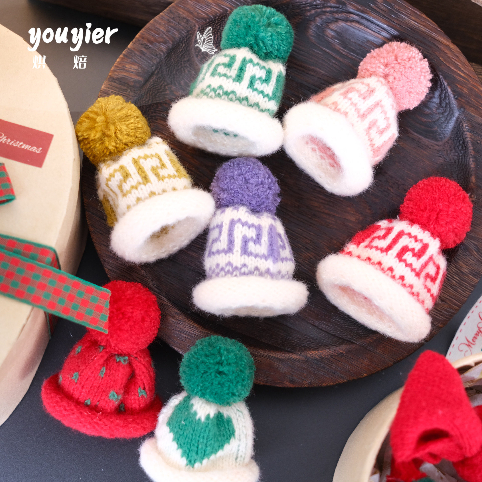 【youyier】圣诞节迷你针织小圆圣诞帽节日氛围装饰毛线帽子,淘宝优惠券,粉丝福利购,淘宝优惠卷