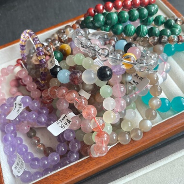 亏本捡漏天然粉水晶月光石紫水晶幽灵摩根石绿纹石紫黄晶手链手串