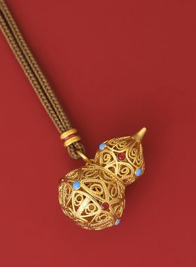 新中式镂空心葫芦吊坠编绳项链
