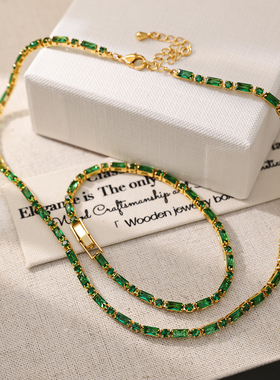 绿色镶钻锆石项链气质轻奢