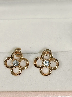 四叶草玫瑰金莫桑耳钉