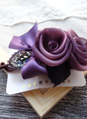 韩国手工发饰品绢花边夹优雅