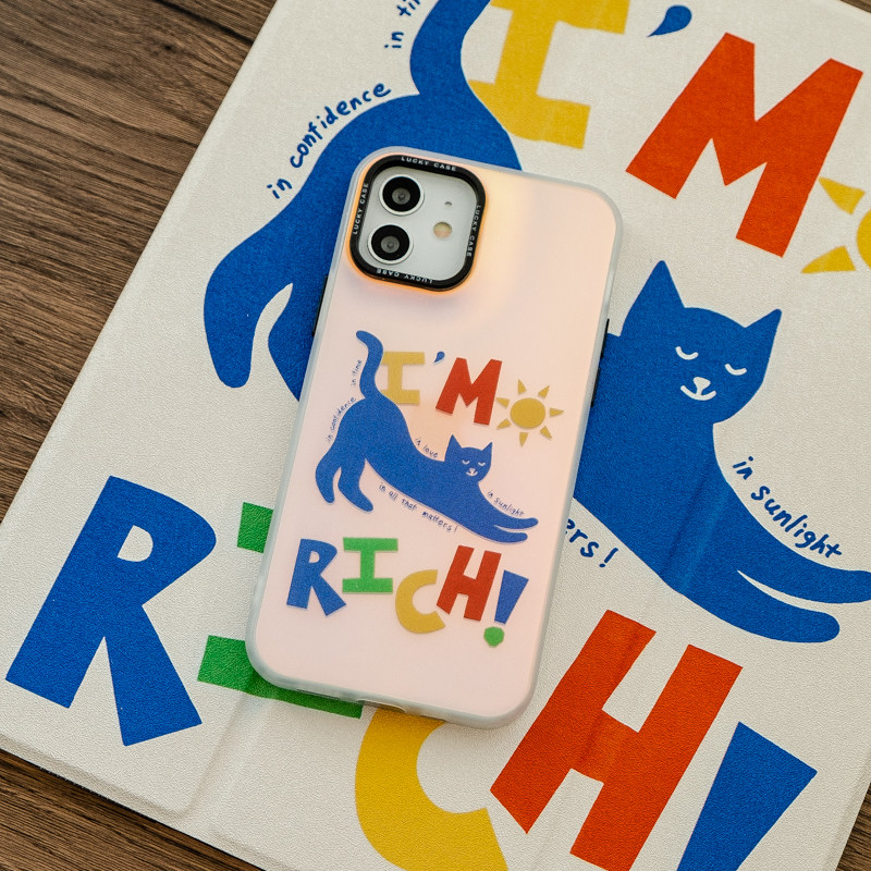 「有钱猫」暴富可爱手机壳招财17promax适用于iPhoneAir创意撞色镭射壳16个性小众15pro小米15新款华为p80