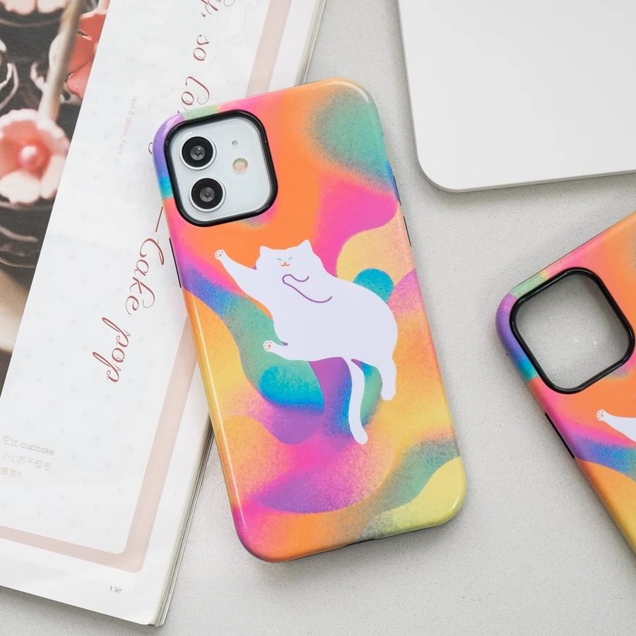 「迷幻猫猫」多巴胺可爱撞色二合一双层菲林17Pro艺术感手机壳适用于iPhoneAir小众苹果13新款华为p70
