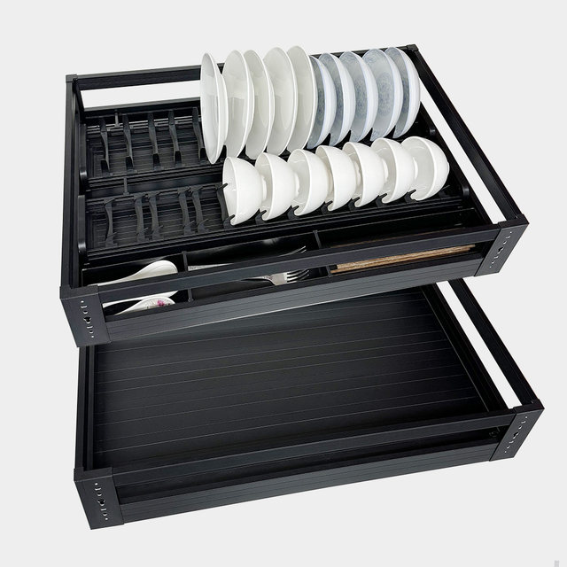Draw basket kitchen cabinet double-layer drawer aluminum alloy laminate basket cabinet storage bowl and dish basket built-in seasoning basket
