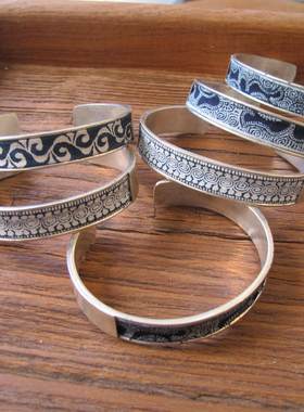 复古风蜡染布苗银手镯