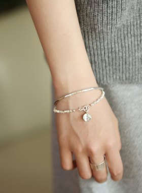 熙素锤纹细银手镯999足银手环