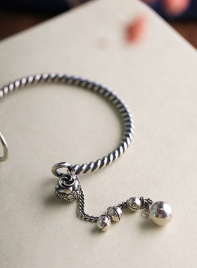 熙素原创手工麻花铃铛银手镯