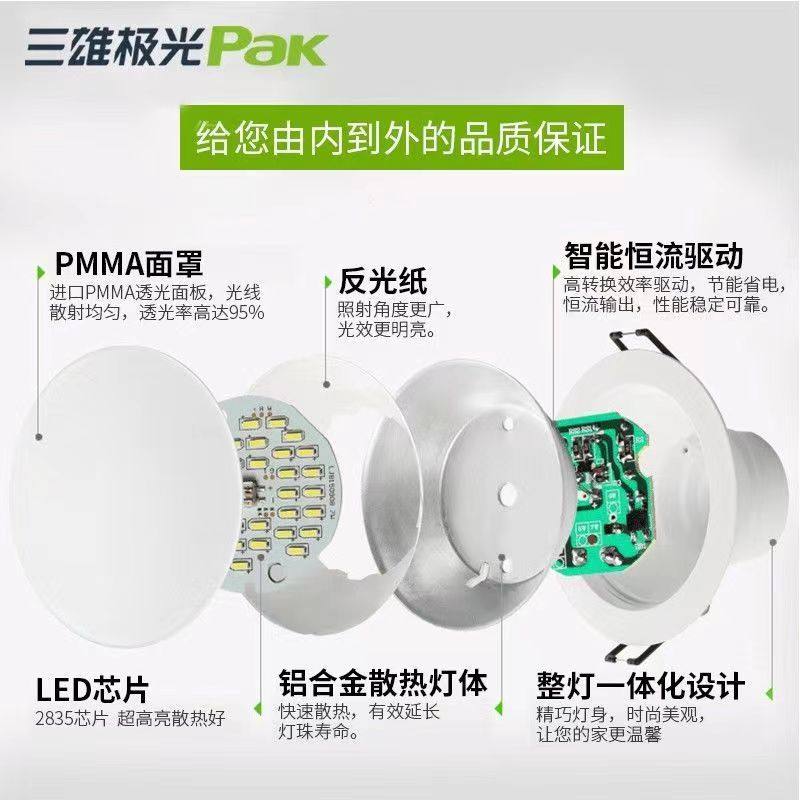 三雄极光星韵LED嵌入式筒灯3W5W12W客厅过道3寸5寸天花孔灯开孔75,淘宝优惠券,粉丝福利购,淘宝优惠卷