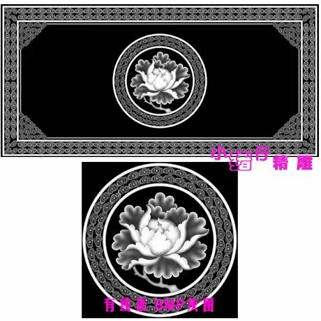 横板方形牡丹祥云边框围板挡板精雕图JDP浮雕图521软件图 - 图0
