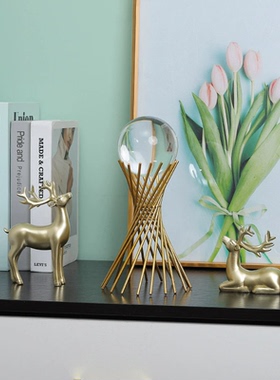 轻奢高级感铁艺几何形水晶球工艺品家居软装电视机餐边酒柜装饰品