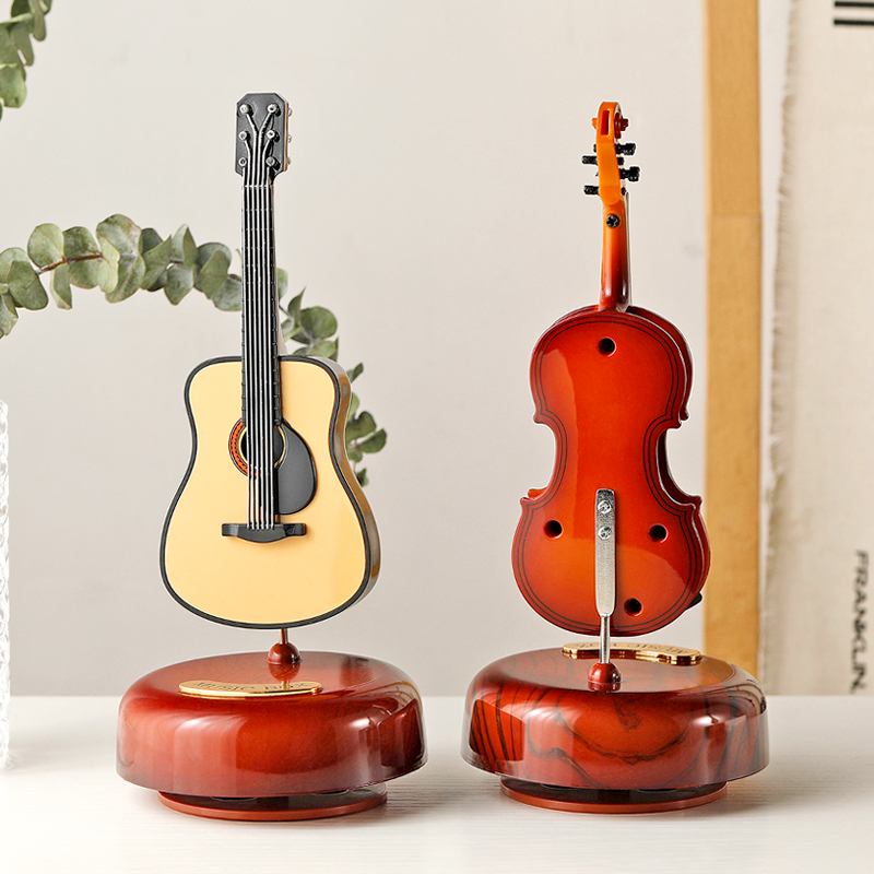 文艺古典风创意旋转琵琶吉他小提琴音乐盒八音盒桌面摆件生日礼物-图0