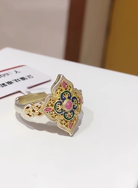Yanxi燕禧「花春宴」新款珐琅国风新中式足银999.9轻奢百搭戒指纯