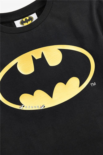 现货NEXT英国童装20夏男童男大童黑色卡通蝙蝠侠金标纯棉短袖T恤-图2