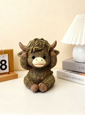 高地牛摆件办公室桌面呆萌可爱萌趣牛饰品不看不听不说三不猴雕像
