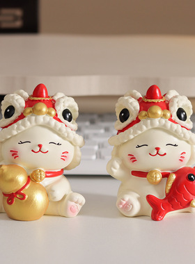 创意文创醒狮招财猫摆件