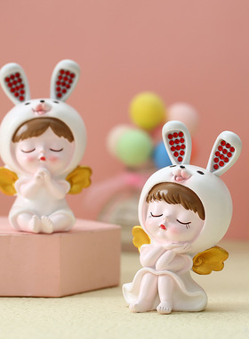 生日蛋糕烘培可爱天使兔宝宝摆件