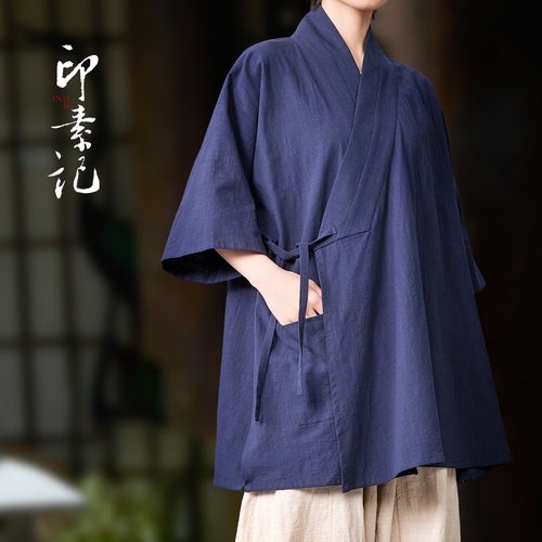 纯棉男女汉服中国风春夏款交领上衣茶艺师禅茶服情侣中式居士服 - 图0