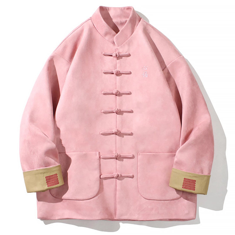 秋冬款新中式唐装中国风国潮盘扣休闲麂皮绒粉色外套情侣男女外套,淘宝优惠券,粉丝福利购,淘宝优惠卷