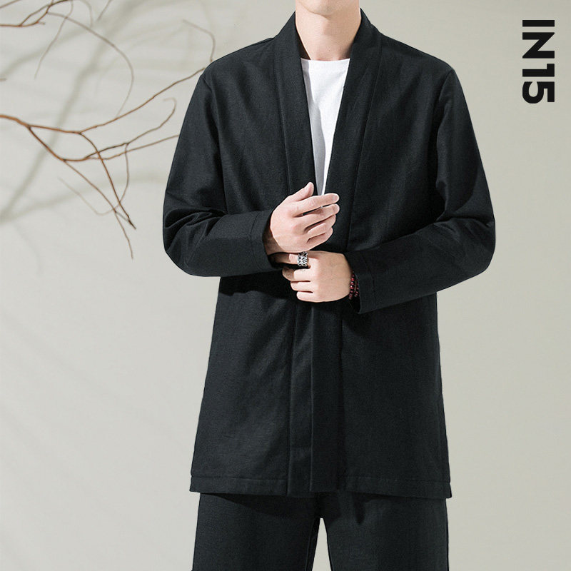 中国风秋款文艺大衣中长款加厚棉麻风衣外套男士汉服开衫道袍,淘宝优惠券,粉丝福利购,淘宝优惠卷