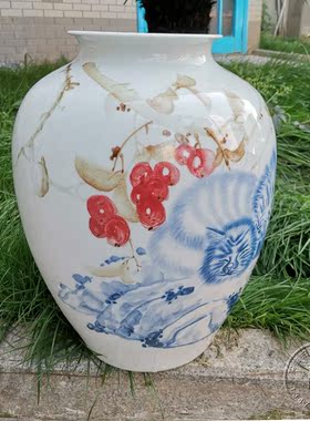景德镇手绘动物客厅陶瓷花瓶