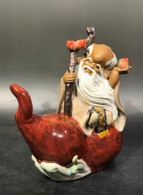 寿星公红葫芦摆件福寿双全