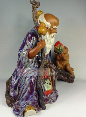 精品福禄寿寿星公摆件灵猴献寿