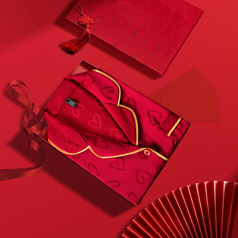 达芬奇密码结婚新婚本命年情侣睡衣长袖红色男女家居服套装礼盒装,淘宝优惠券,粉丝福利购,淘宝优惠卷