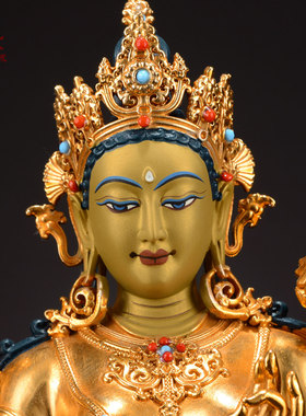 全鎏金绿度母铜像摆件