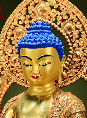 全鎏金宝石镶嵌药师佛铜像摆件