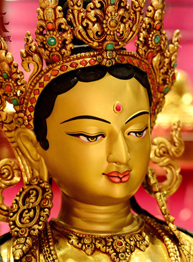 手工制作绿度母铜像摆件