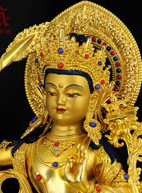 全鎏金文殊菩萨铜像摆件