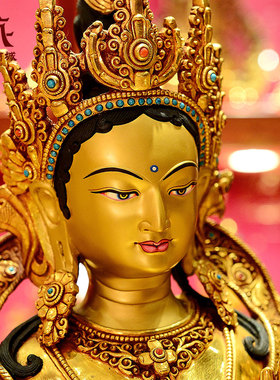 释迦族手工制作《绿度母》尼泊尔进口《绿多罗观音》铜像摆件