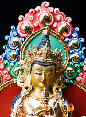 尼泊尔手工铜鎏金带背光摆件