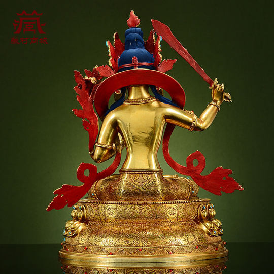 藏村全鎏金《文殊菩萨》精工铜雕室内家用《文殊师利》铜佛像摆件