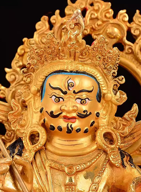 铜鎏金雕花铜像摆件财宝天王