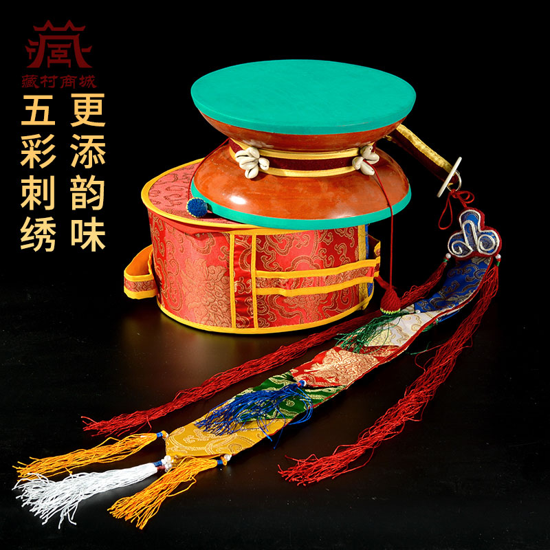 藏村尼泊尔手工藏式手鼓桑木鼓羊皮鼓小众乐器圆鼓桌面摆件 - 图1