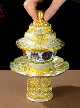 合金打造带盖八吉祥茶架摆件