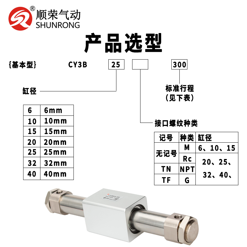 磁偶式无杆气缸RMS/CY3B20/25-32-16-75-100-125-150-200-250-300 - 图0