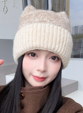 韩系毛线帽女秋冬甜美百搭针织帽