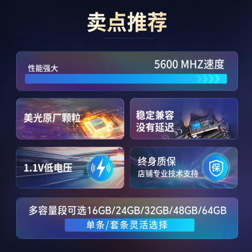 Crucial英睿达DDR5 5600 24G 32G 48G笔记本内存条美光原厂颗粒 - 图0